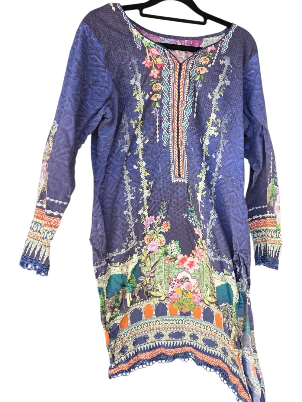 Floral Long Sleeve Purple Lawn Tunic
